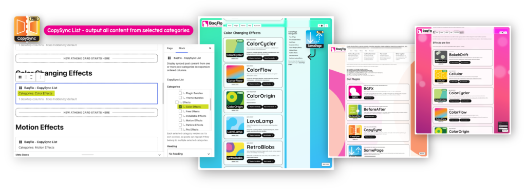 CopySync List outputs all content from selected categories