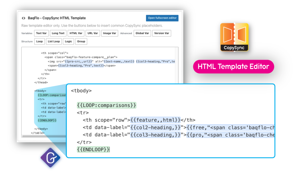 CopySync HTML Template Editor