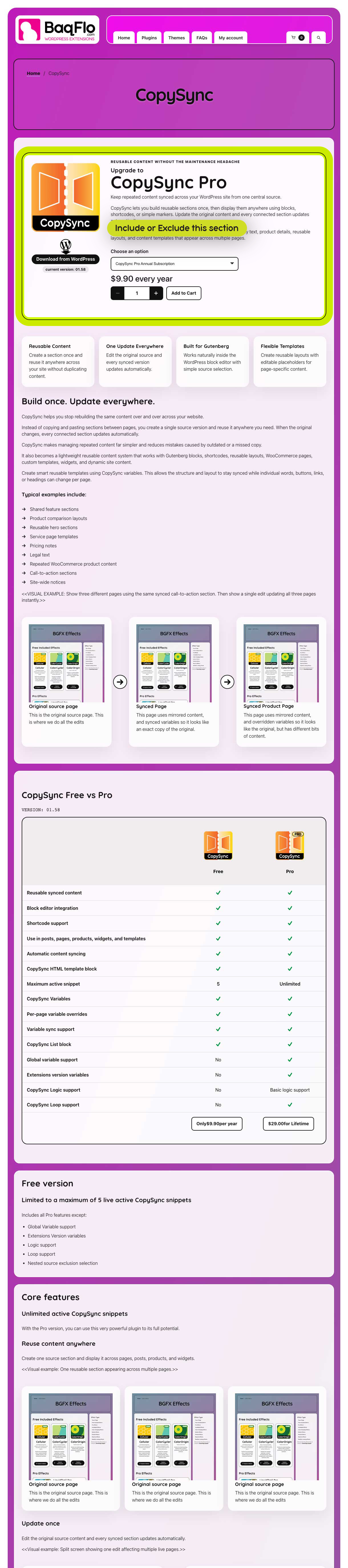 CopySync main page containing CopySync embedded items such as the WooIn template.